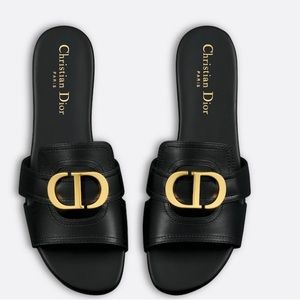 Dior 30 Montaigne slide black calfskin gold hardware size 37.5